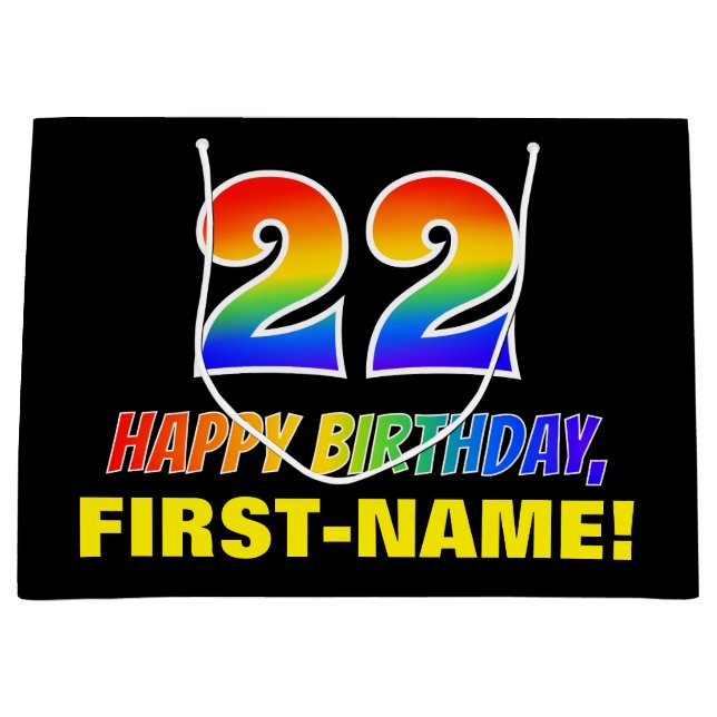 22nd Birthday: Bold, Fun, Simple, Rainbow 22 Large Gift Bag (Front)