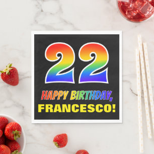 22nd Birthday: Bold, Fun, Simple, Rainbow 22 Napkin