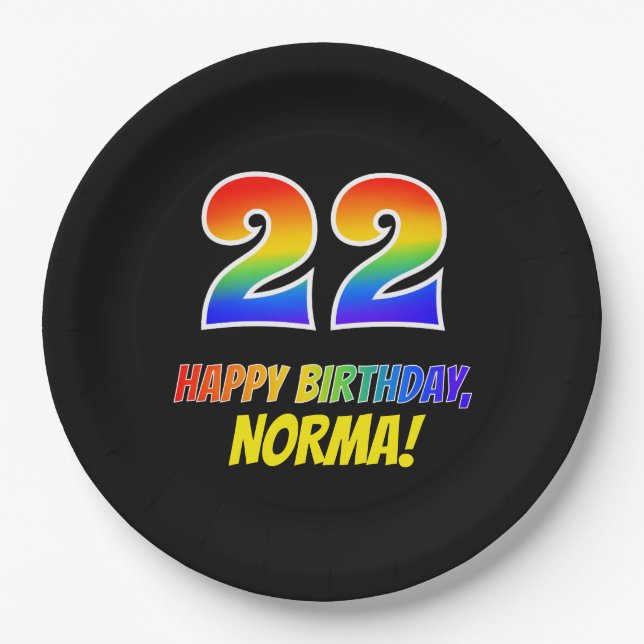 22nd Birthday: Bold, Fun, Simple, Rainbow 22 Paper Plate (Front)
