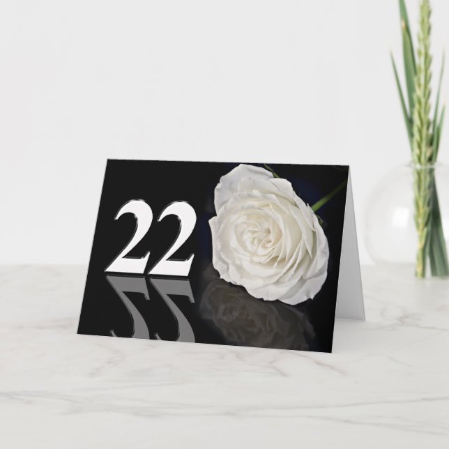 22nd Birthday Card with a classic white rose (Front)