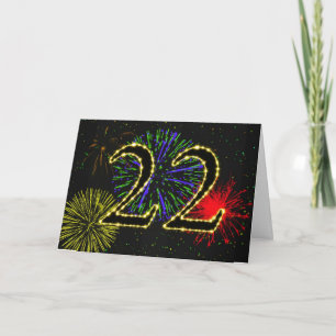 22nd Birthday card with fireworks