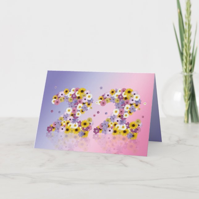 22nd birthday card with flowery letters (Front)