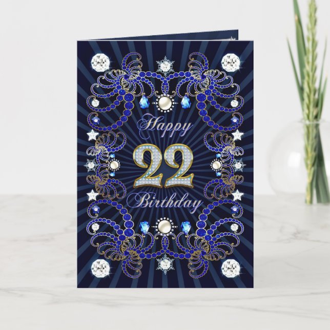 22nd birthday card with masses of jewels (Front)
