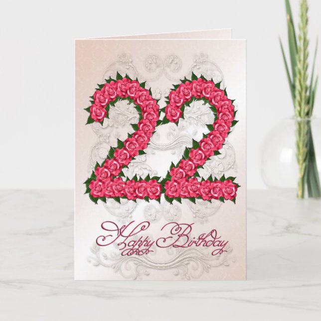 22nd birthday card with roses and leaves (Front)