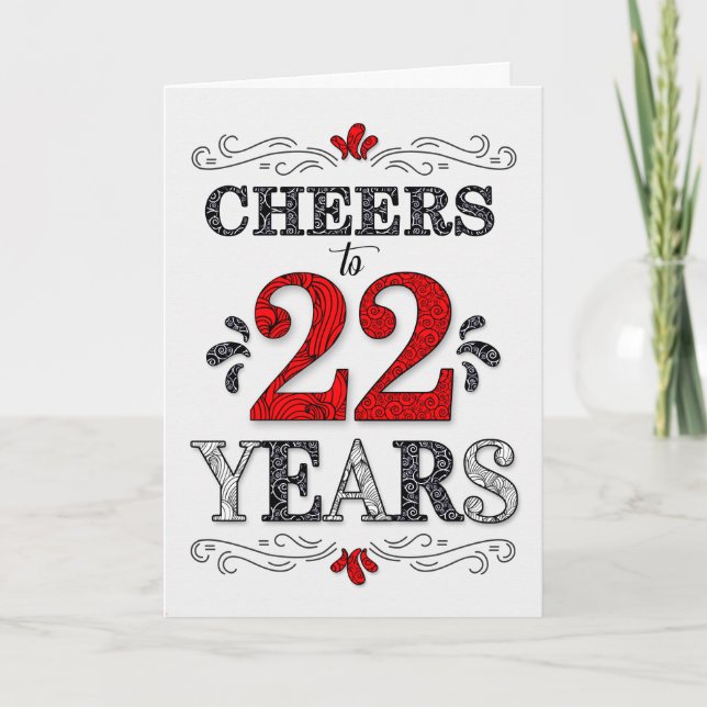 22nd Birthday Cheers in Red White Black Pattern Card (Front)
