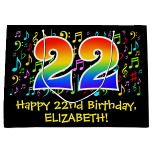 22nd Birthday - Colorful Music Symbols, Rainbow 22 Large Gift Bag