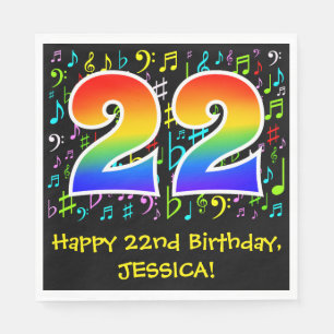 22nd Birthday - Colorful Music Symbols, Rainbow 22 Napkin
