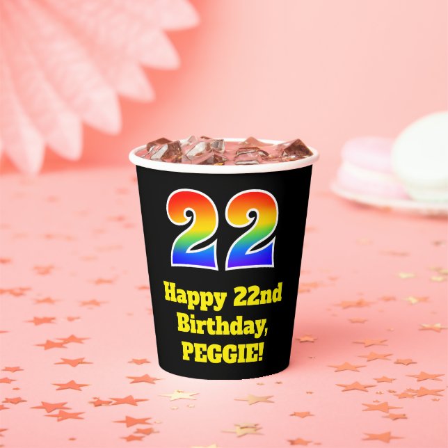 22nd Birthday: Colourful, Fun, Exciting, Rainbow 2 Paper Cups (Insitu)