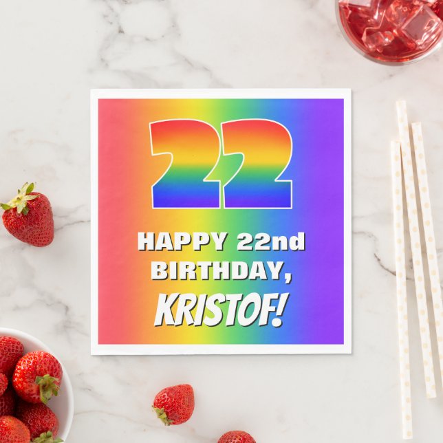22nd Birthday: Colourful, Fun Rainbow Pattern # 22 Napkin (Insitu)