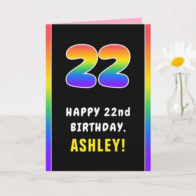 22nd Birthday: Colourful Rainbow # 22, Custom Name Card (Small Plant)