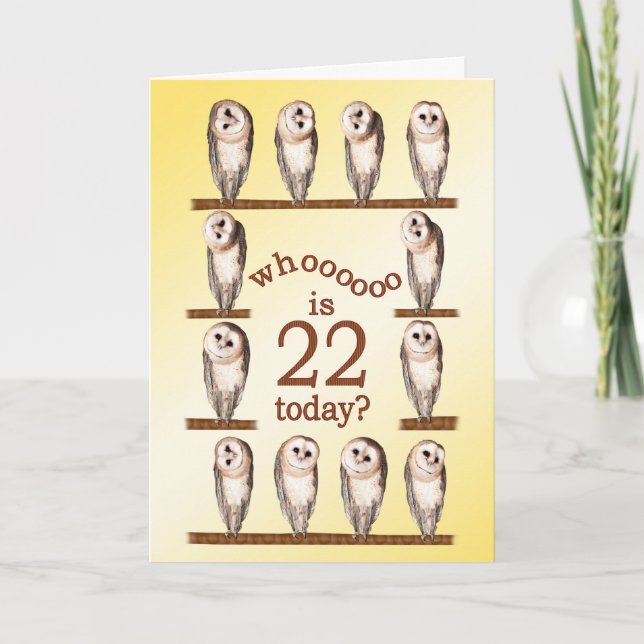 22nd birthday, Curious owls card. Card (Front)
