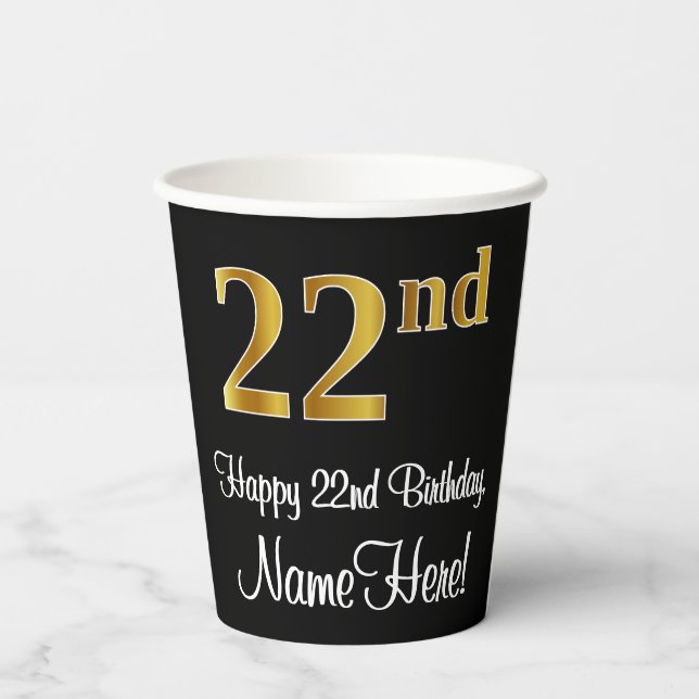 22nd Birthday - Elegant Luxurious Faux Gold Look # Paper Cups (Back)