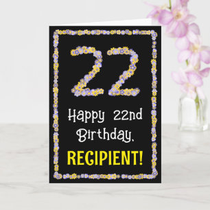 22nd Birthday: Floral Flowers Number, Custom Name Card