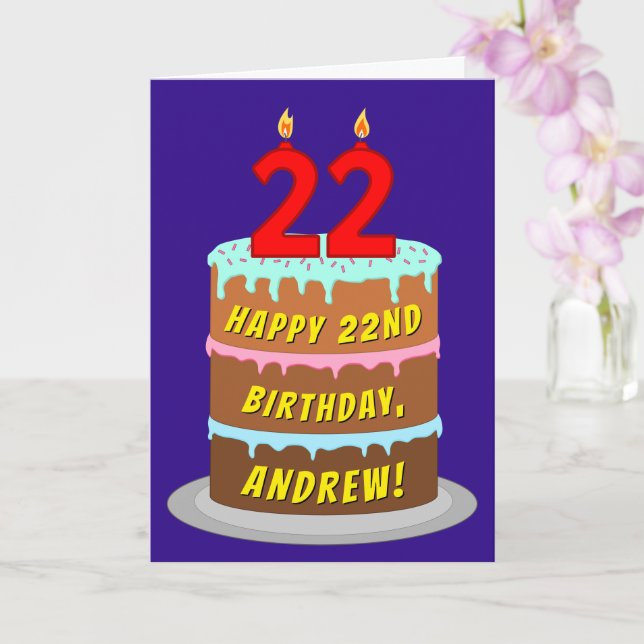 22nd Birthday: Fun Cake and Candles + Custom Name Card (Orchid)