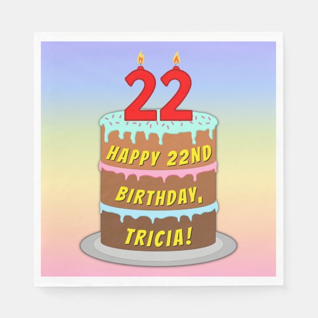 22nd Birthday: Fun Cake and Candles + Custom Name Napkin (Front)