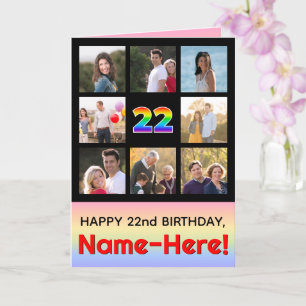 22nd Birthday: Fun Rainbow #, Custom Photos + Name Card
