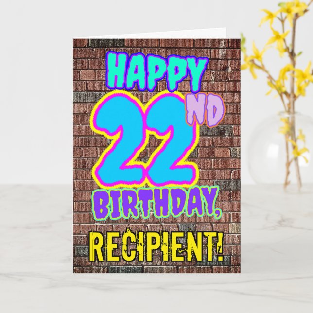 22nd Birthday - Fun, Urban Graffiti Inspired Look Card (Yellow Flower)