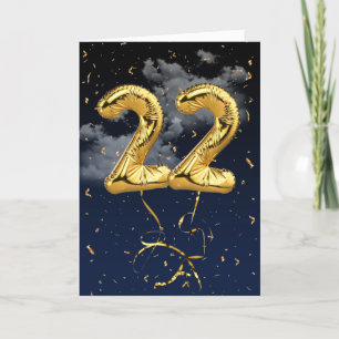 22nd Birthday Gold Mylar Balloon and Confetti Card