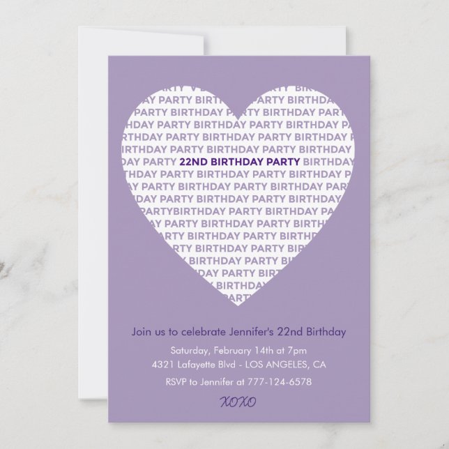 22nd birthday invitation Girl typography Purple (Front)