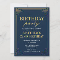 22nd birthday invitations Birthday party boy navy