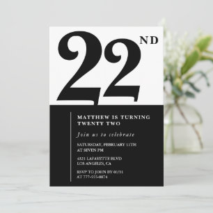 22nd birthday invitations Black and White Elegant