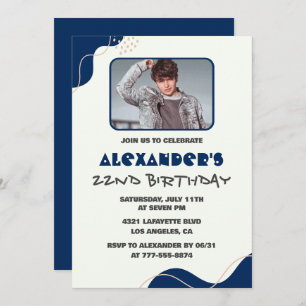 22nd birthday invitations Men Navy Simple Photo