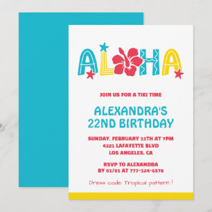 22nd birthday invitations Tropical Aloha Hawaiian