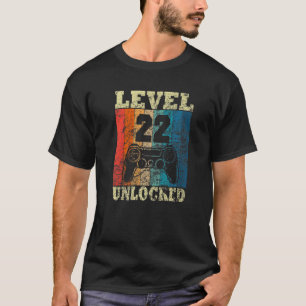 22nd Birthday Level Unlocked Vintage For Gamers   T-Shirt