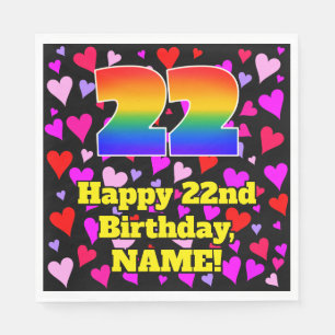 22nd Birthday: Loving Hearts Pattern, Rainbow # 22 Napkin