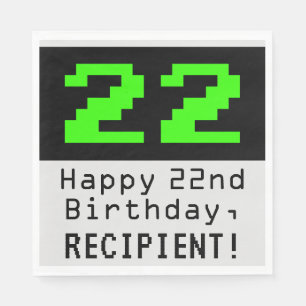 22nd Birthday - Nerdy / Geeky Style "22" & Name Napkin