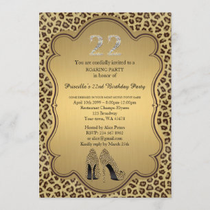 22nd,Birthday Party,22nd,Cheetah High Heels Shoes Invitation