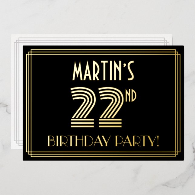 22nd Birthday Party — Art Deco Style “22” + Name (Front/Back)