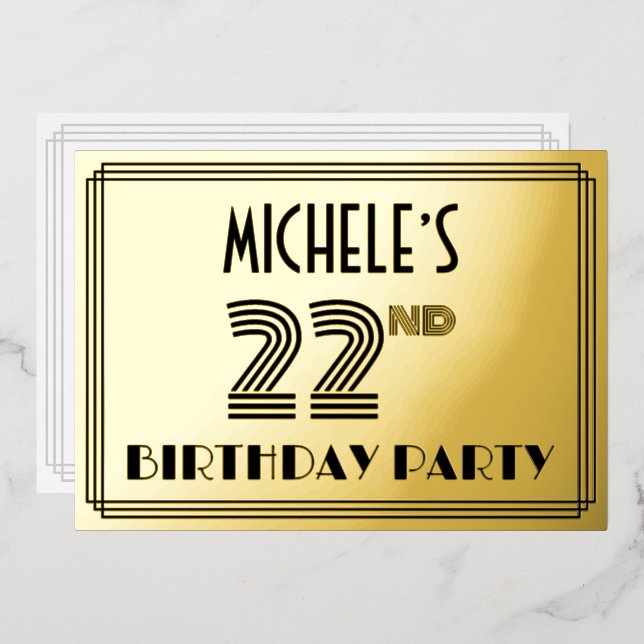 22nd Birthday Party — Art Deco Style “22” & Name (Front/Back)