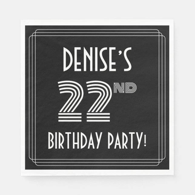 22nd Birthday Party: Art Deco Style + Custom Name Napkin (Front)