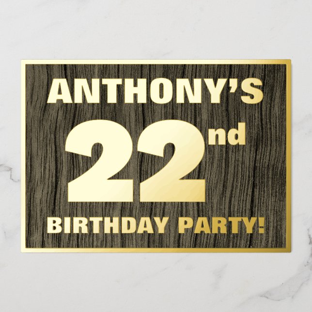 22nd Birthday Party: Bold, Faux Wood Grain Pattern (Front)