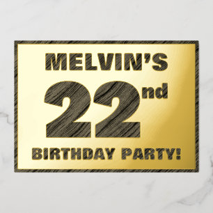 22nd Birthday Party — Bold, Faux Wood Grain Text