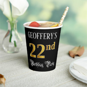 22nd Birthday Party — Fancy Script, Faux Gold Lo Paper Cups