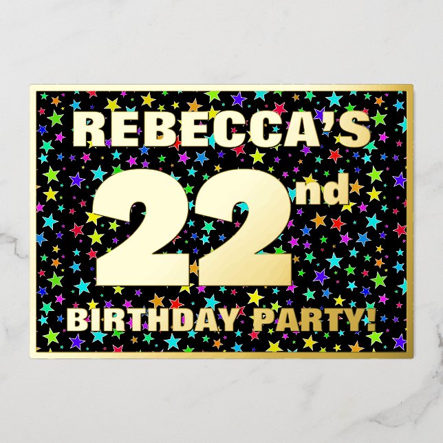 22nd Birthday Party — Fun, Colourful Stars Pattern (Front)