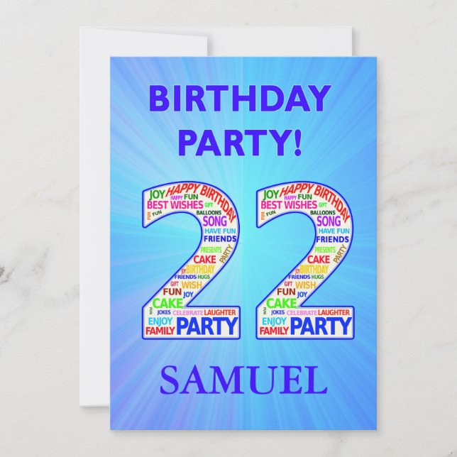 22nd Birthday Party Invitation Add a Name (Front)