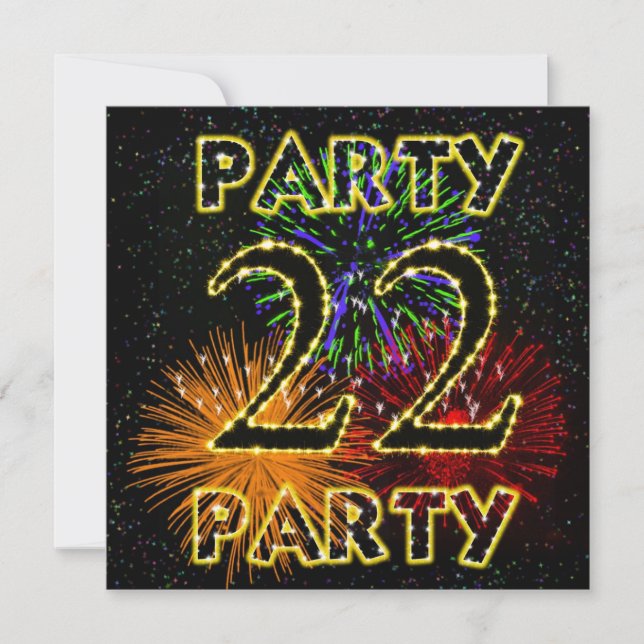 22nd birthday party invitation with fireworks (Front)