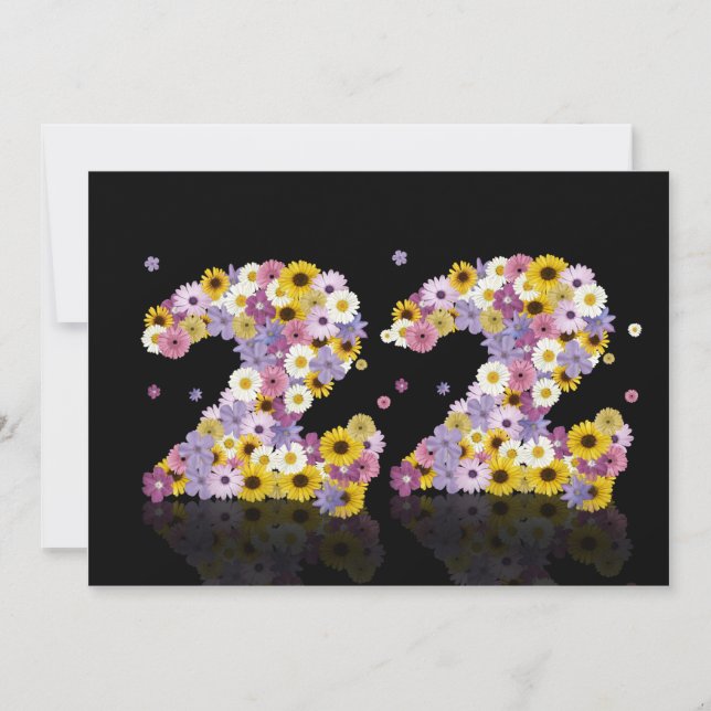 22nd Birthday party, with flowered letters Invitation (Front)