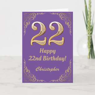 22nd Birthday Purple and Gold Glitter Frame Card