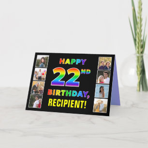22nd Birthday: Rainbow Text, Custom Photos & Name Card