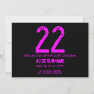 22nd Birthday Simple Pink Typography  Invitation