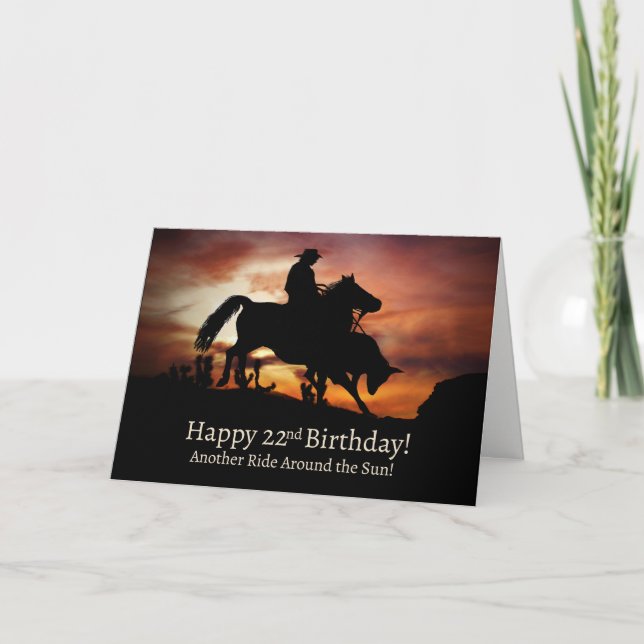 22nd Happy Birthday Country Western Cowboy Card (Front)