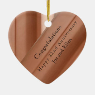 22nd Wedding Anniversary Copper  Ceramic Ornament