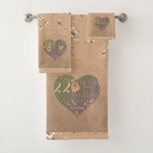 22nd Wedding Anniversary Coppery Heart Rose   Bath Towel Set