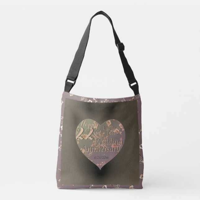 22nd Wedding Anniversary Coppery Heart Rose Crossbody Bag (Front)
