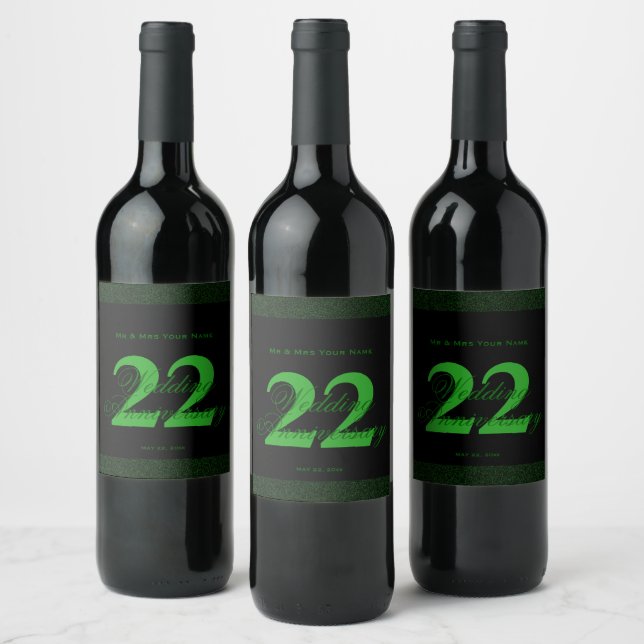 22nd Wedding Anniversary Custom Wine Label (Bottles)