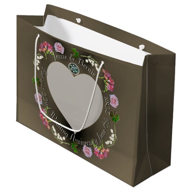 22nd Wedding Anniversary Floral w/Spinel  Large Gi Gift Bag (Front Angled)